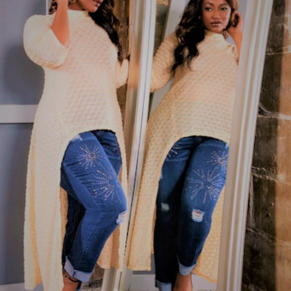 Ashley Stewart Tops - 3X 5X AS SHEER PEACH MOCK NECK HI LOW DUSTER TOP